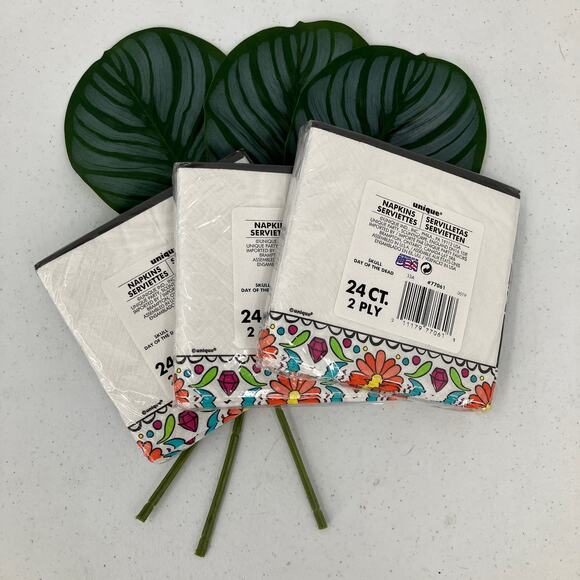 Unique Day Of The Dead Sugar Skull Black White Halloween Paper Desert Napkin Set - Picture 3 of 4